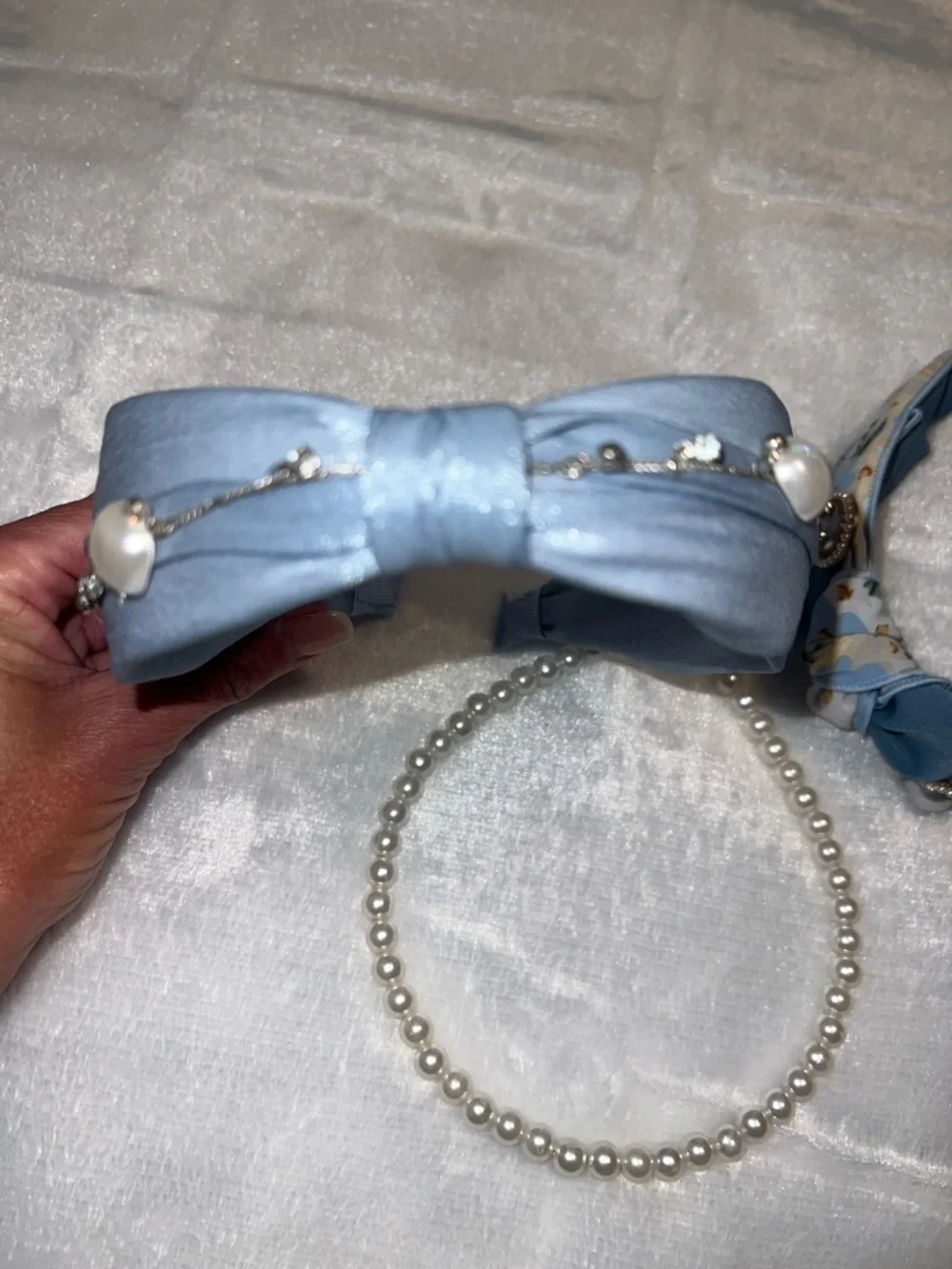 Blue Fabric Knot Pearl Headbands Set